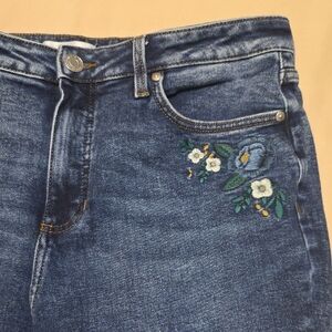 LC Lauren Conrad Blue High Rise Jeans with Floral Embroidery